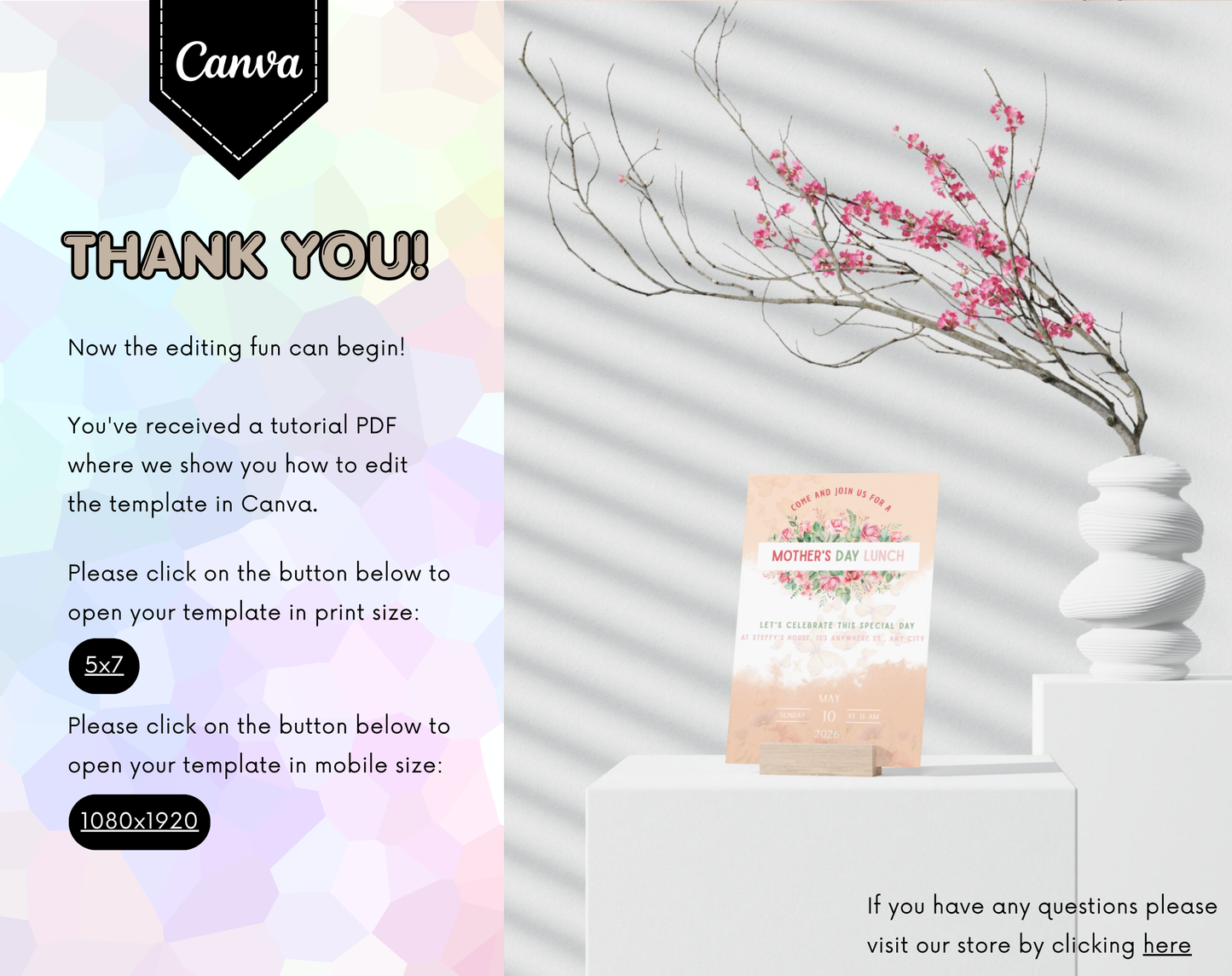 Mother's Day Lunch Invitation Template Floral | Editable Canva Template | 5x7in & WhatsApp | Digital Download