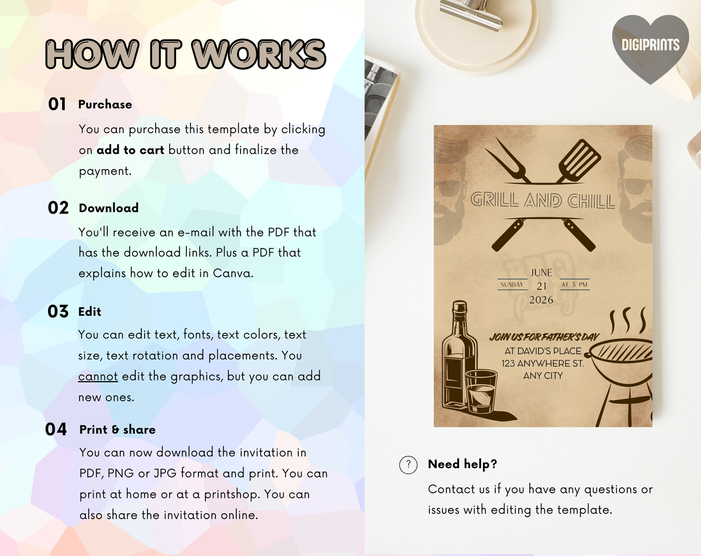 Father's Day Grill and Chill Invitation Template Vintage | Editable Canva Template | 5x7in & WhatsApp | Digital Download