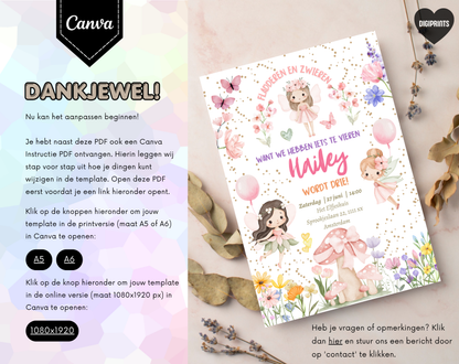 Elfjes Kinderfeestje Uitnodigingstemplate | Bewerkbare Canva Template | A5, A6 & WhatsApp | Digitale Download
