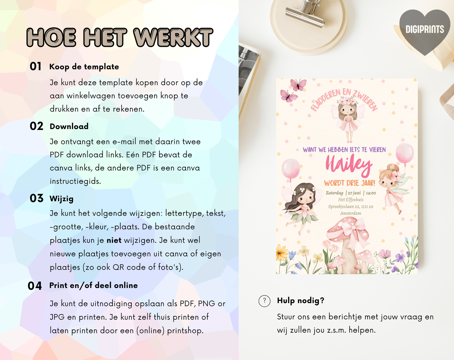Elfjes Kinderfeestje Uitnodigingstemplate Beige | Bewerkbare Canva Template | A5, A6 & WhatsApp | Digitale Download