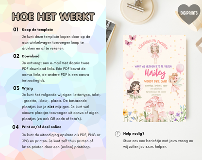 Elfjes Kinderfeestje Uitnodigingstemplate Beige | Bewerkbare Canva Template | A5, A6 & WhatsApp | Digitale Download