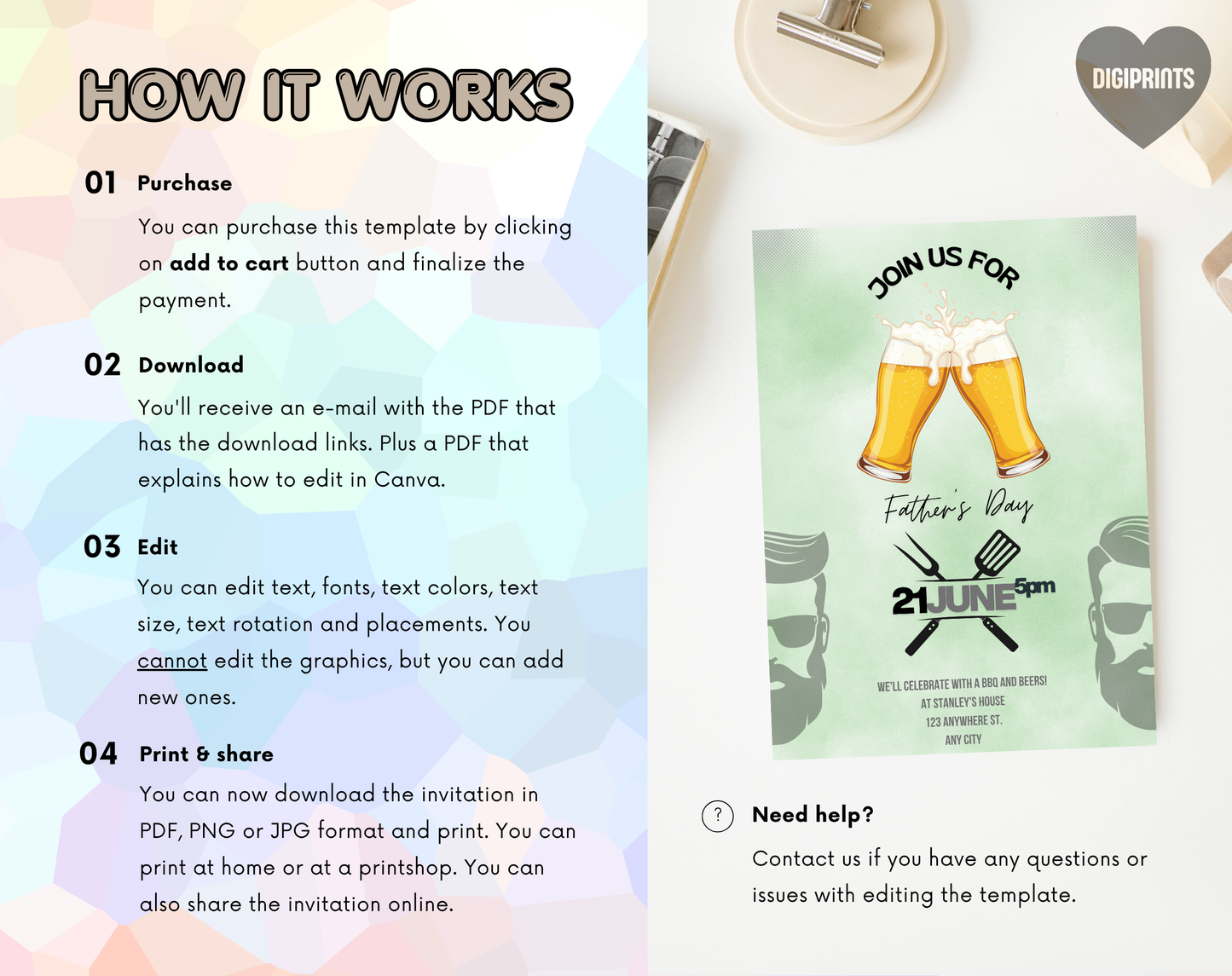 Father's Day BBQ and Beers Invitation Template | Editable Canva Template | 5x7in & WhatsApp | Digital Download