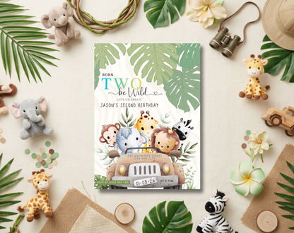 Safari Second Birthday Invitation Template Gradient | Editable Canva Template | 5x7in & WhatsApp | Digital Download