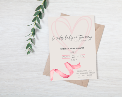 Boho Baby Shower Invitation Template Girl | Editable Canva Template | 5x7in & WhatsApp | Digital Download