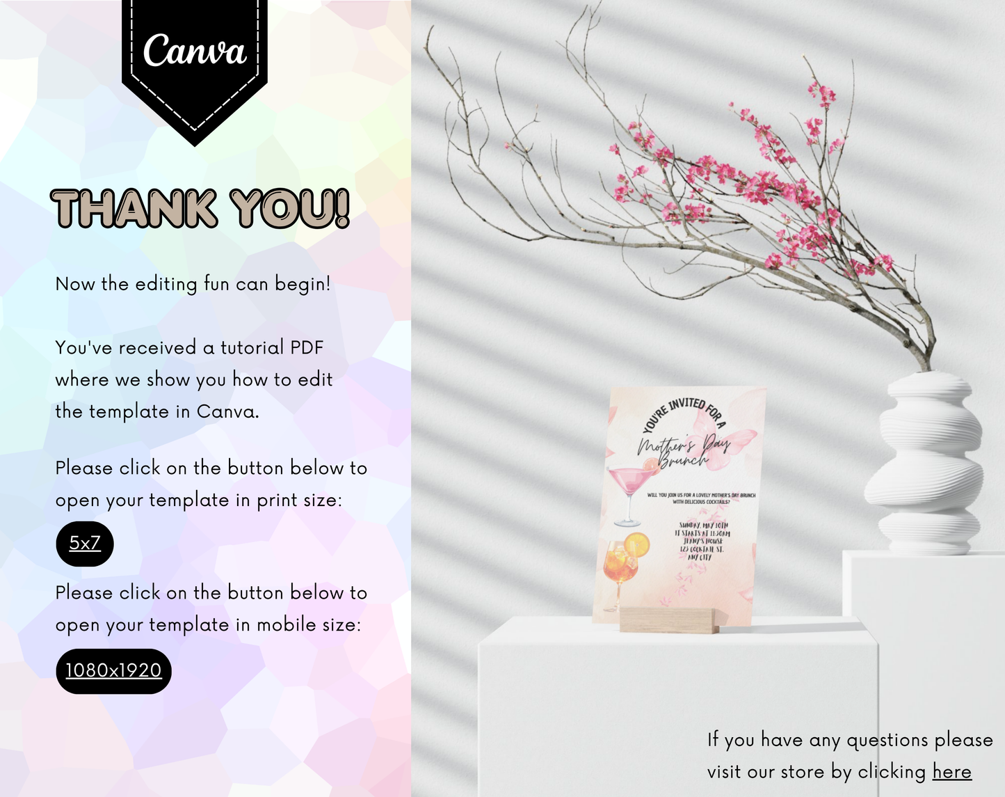 Mother's Day Brunch Cocktails Invitation Template | Editable Canva Template | 5x7in & WhatsApp | Digital Download