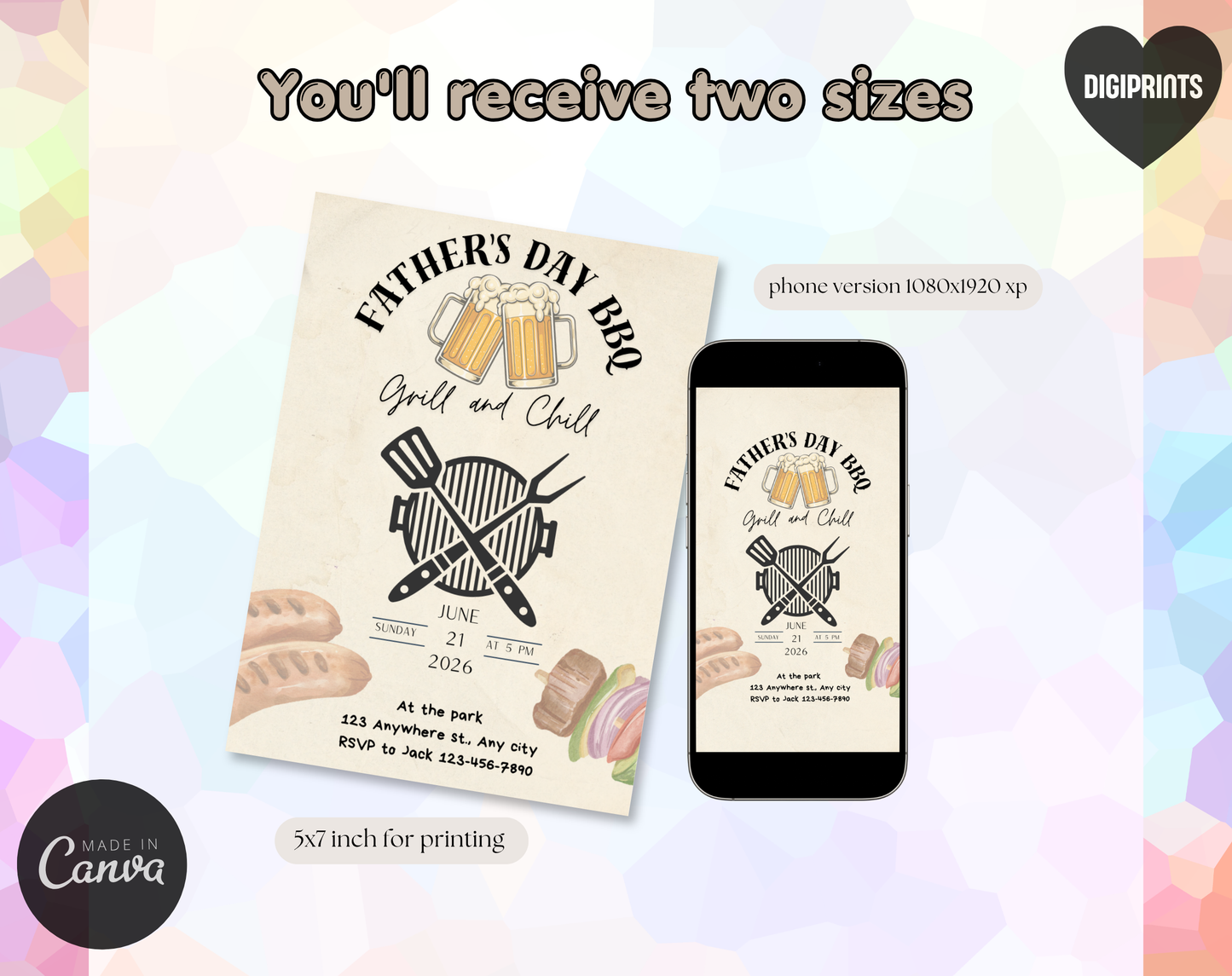 Father's Day BBQ Invitation Template | Editable Canva Template | 5x7in & WhatsApp | Digital Download