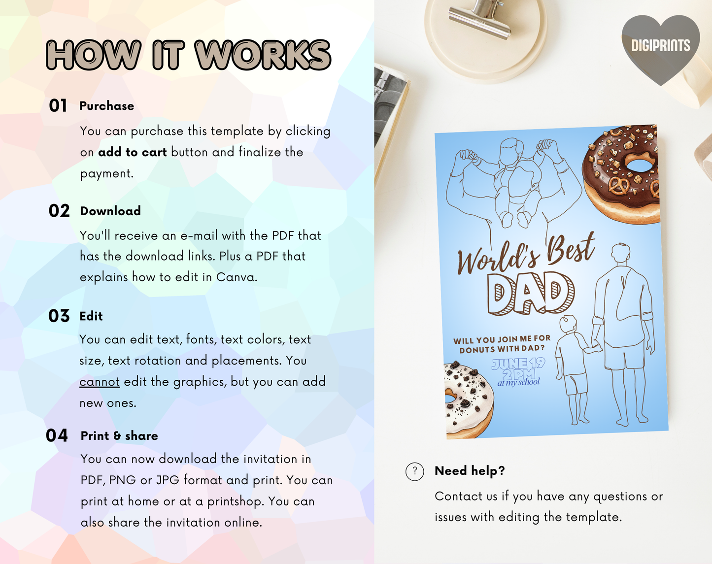 World's Best Dad Father's Day Invitation Template | Editable Canva Template | 5x7in & WhatsApp | Digital Download