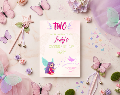 Fairy Second Birthday Invitation Template | Editable Canva Template | 5x7in & WhatsApp | Digital Download