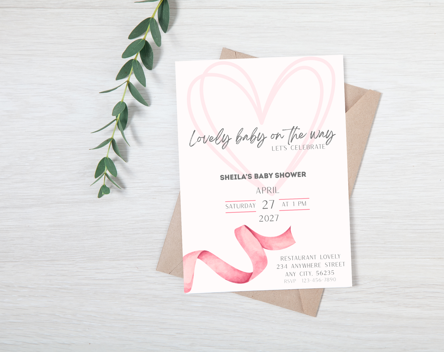 Pink Baby Shower Invitation Template | Editable Canva Template | 5x7in & WhatsApp | Digital Download