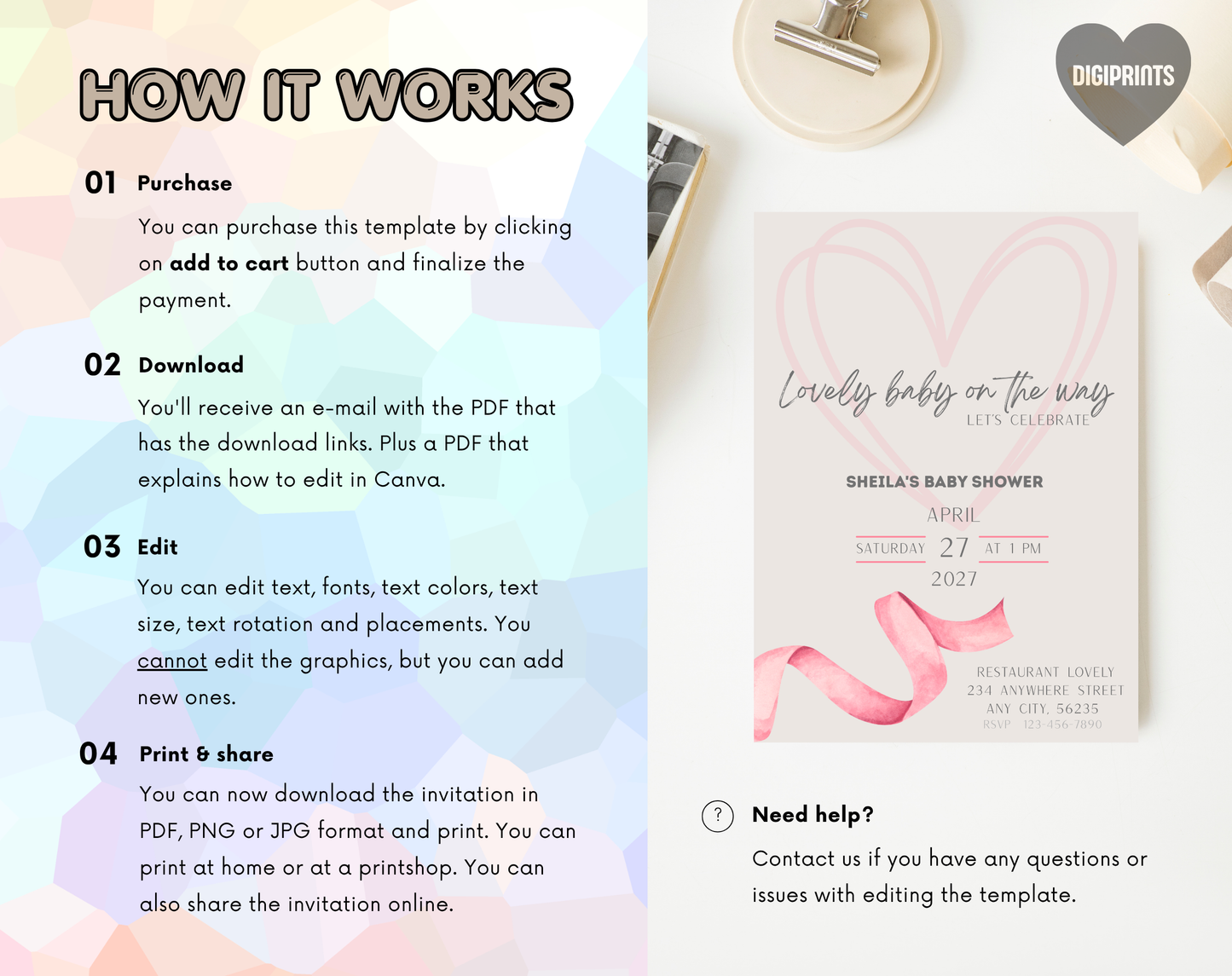 Boho Baby Shower Invitation Template Girl | Editable Canva Template | 5x7in & WhatsApp | Digital Download