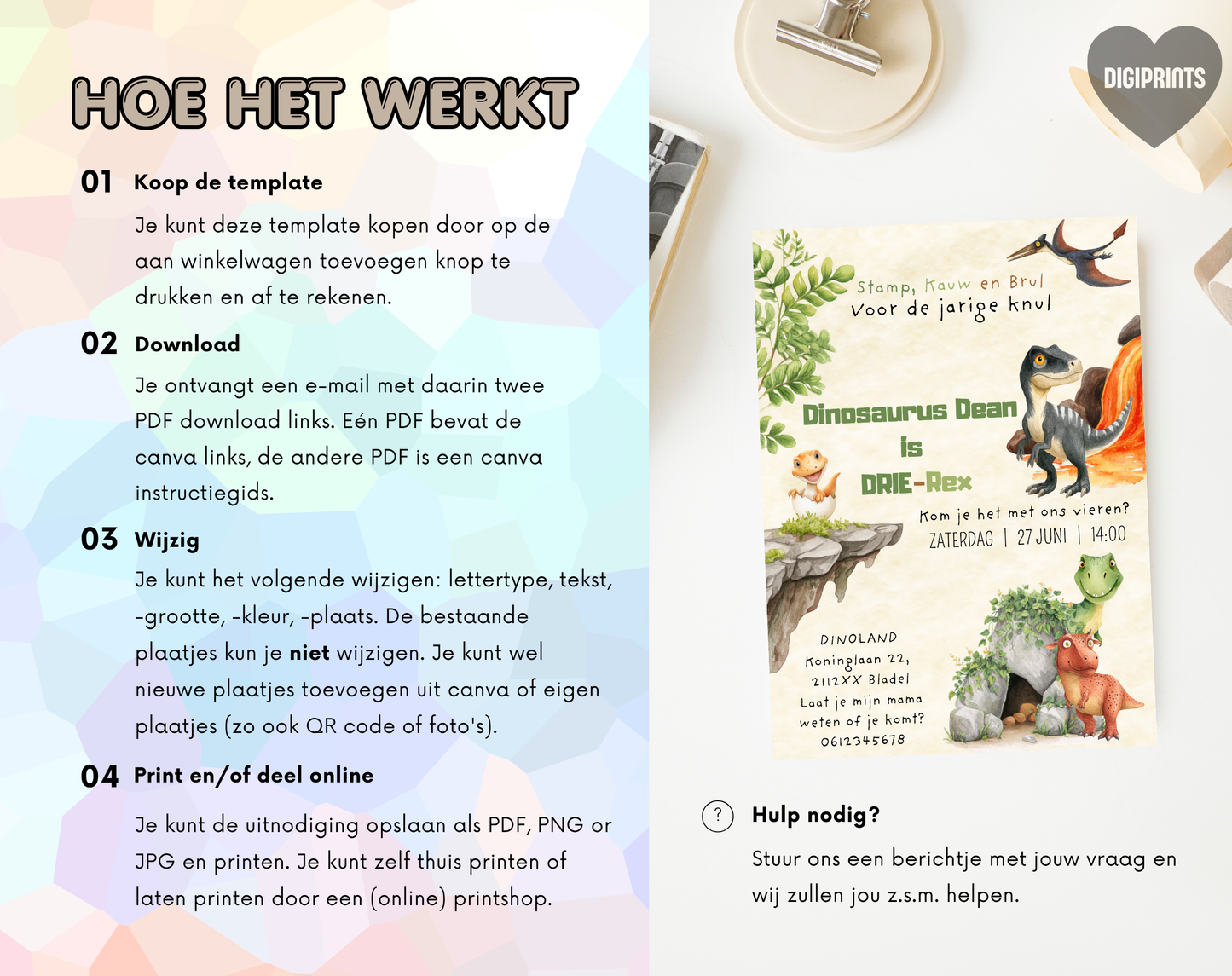 Dinosaurus 3e Verjaardag Uitnodiging DRIE-Rex | Canva Template | A5 A6 WhatsApp | Download