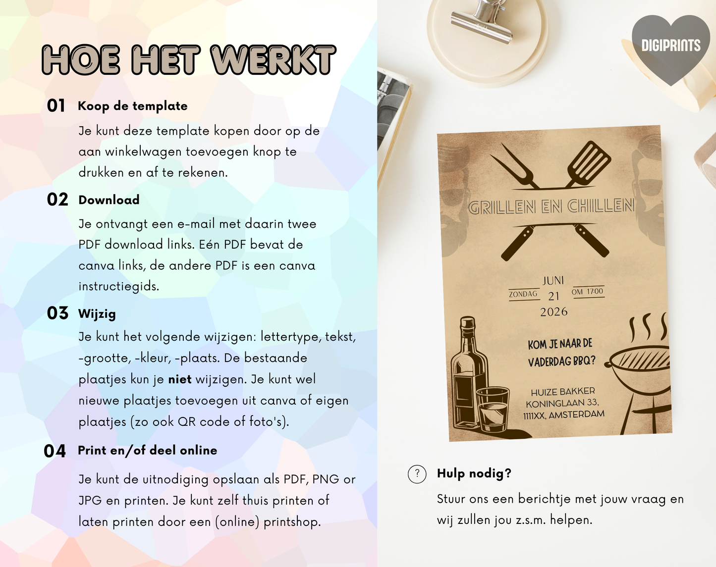 Stoere Vintage Vaderdag BBQ Uitnodiging | Bewerkbare Canva Template | A5 A6 WhatsApp | Download