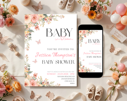 Floral Baby Shower Invitation Template | Editable Canva Template | 5x7in & WhatsApp | Digital Download