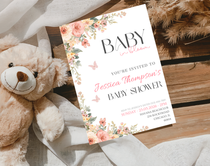 Floral Baby Shower Invitation Template | Editable Canva Template | 5x7in & WhatsApp | Digital Download
