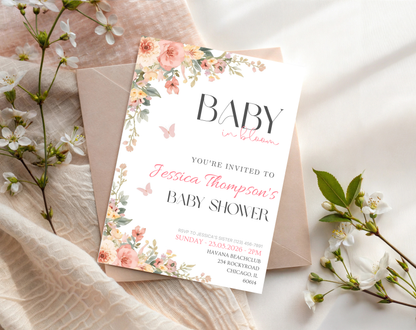 Floral Baby Shower Invitation Template | Editable Canva Template | 5x7in & WhatsApp | Digital Download