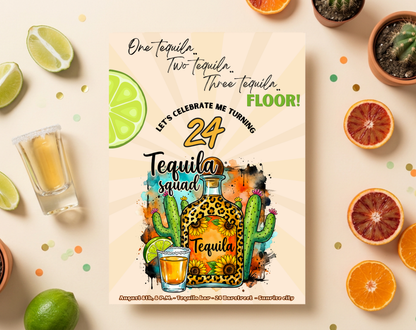 24th Birthday Tequila Sunrise Invitation Template | Editable Canva Template | 5x7in & WhatsApp | Digital Download