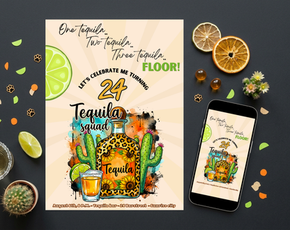 24th Birthday Tequila Sunrise Invitation Template | Editable Canva Template | 5x7in & WhatsApp | Digital Download