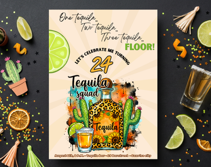 24th Birthday Tequila Sunrise Invitation Template | Editable Canva Template | 5x7in & WhatsApp | Digital Download