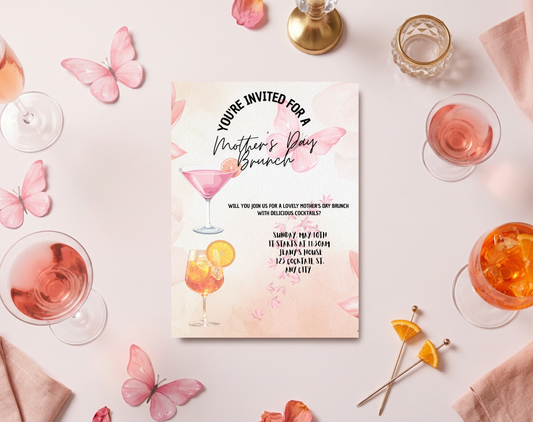 Mother's Day Brunch Cocktails Invitation Template | Editable Canva Template | 5x7in & WhatsApp | Digital Download