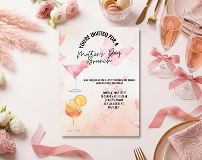 Mother's Day Brunch Cocktails Invitation Template | Editable Canva Template | 5x7in & WhatsApp | Digital Download