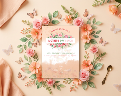 Mother's Day Lunch Invitation Template Floral | Editable Canva Template | 5x7in & WhatsApp | Digital Download
