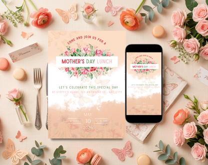 Mother's Day Lunch Invitation Template Floral | Editable Canva Template | 5x7in & WhatsApp | Digital Download
