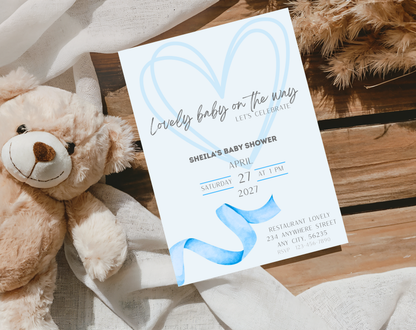 Blue Baby Shower Invitation Template | Editable Canva Template | 5x7in & WhatsApp | Digital Download