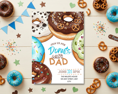 Donuts with Dad Father's Day Invitation Template | Editable Canva Template | 5x7in & WhatsApp | Digital Download