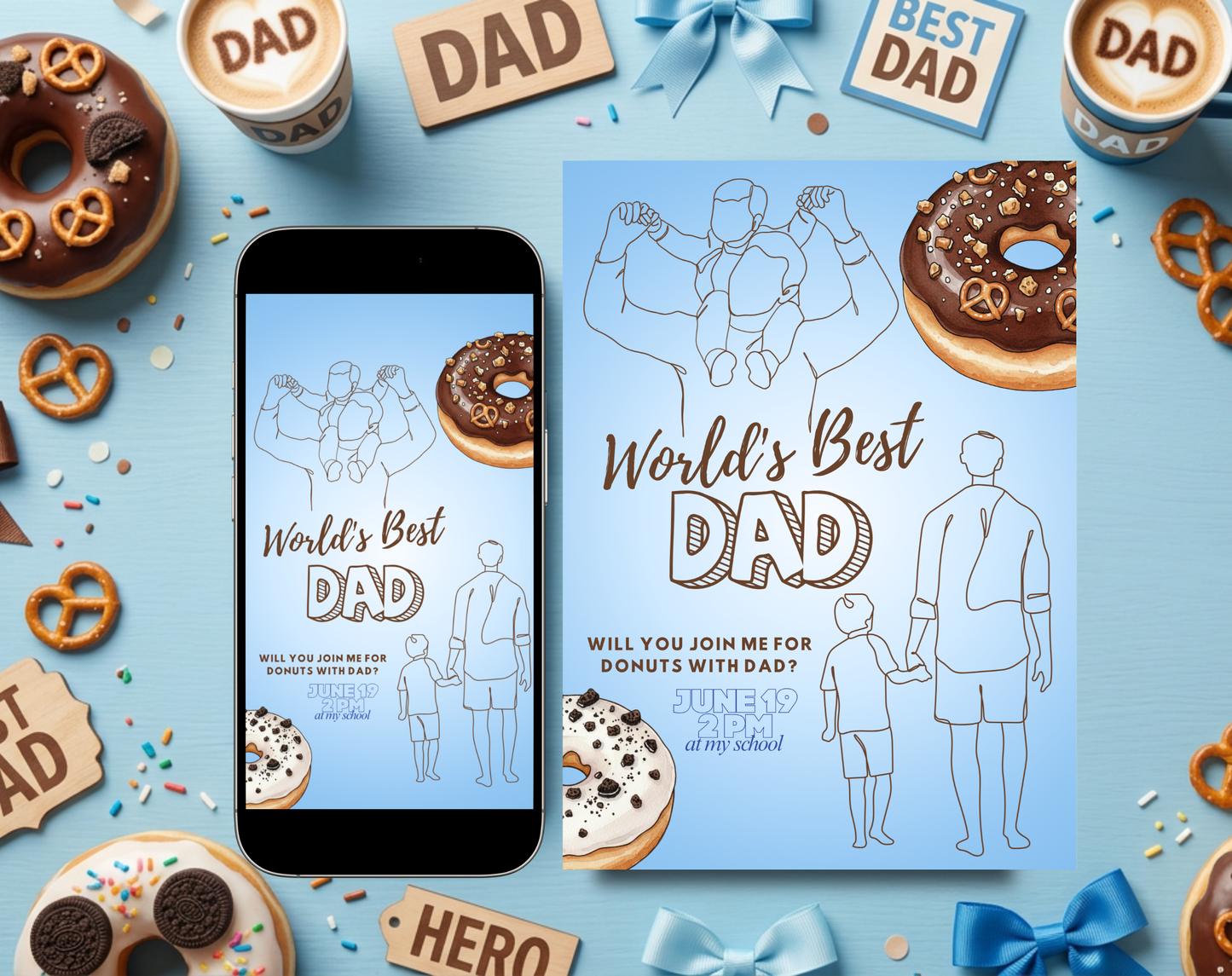 World's Best Dad Father's Day Invitation Template | Editable Canva Template | 5x7in & WhatsApp | Digital Download