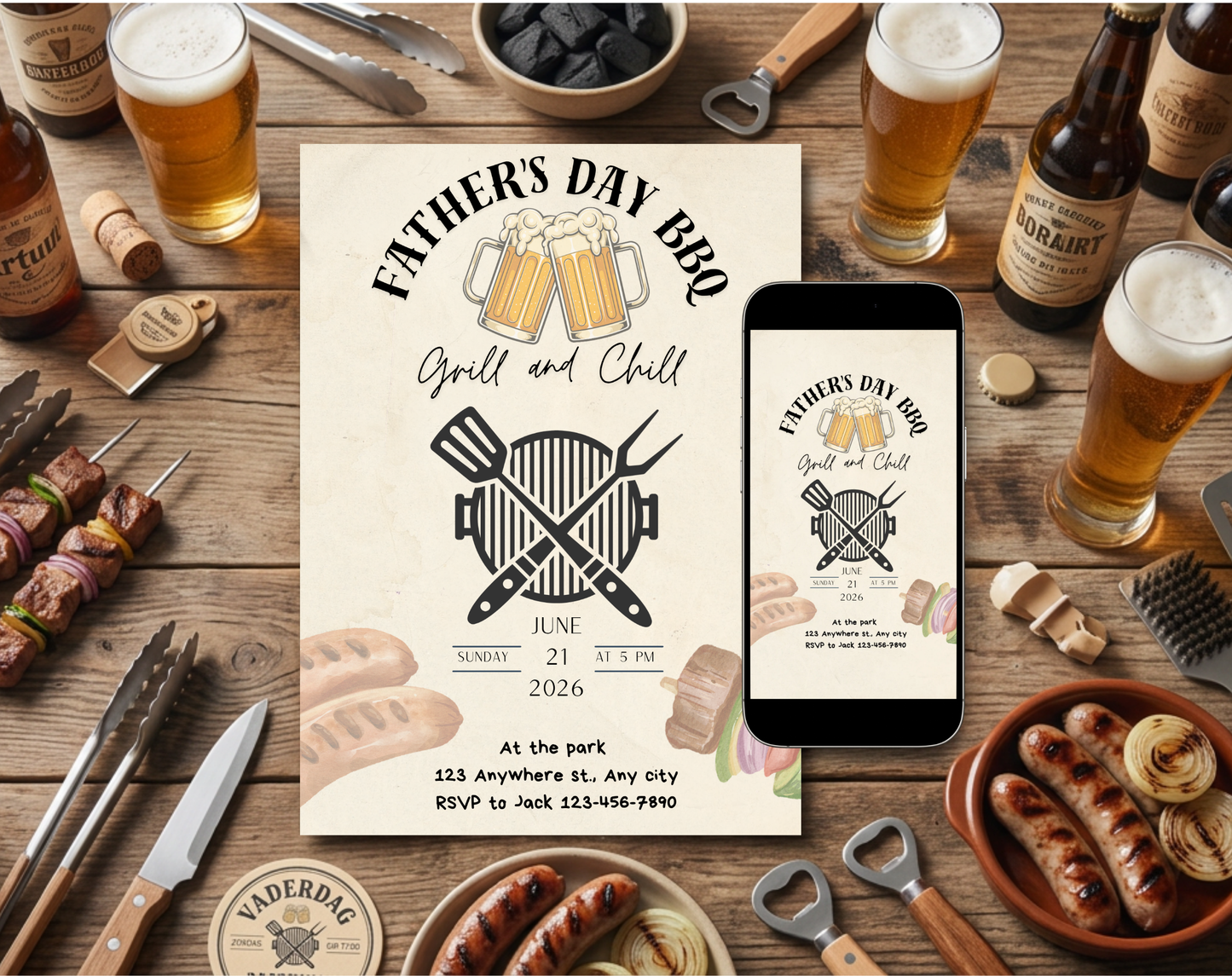 Father's Day BBQ Invitation Template | Editable Canva Template | 5x7in & WhatsApp | Digital Download