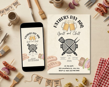 Father's Day BBQ Invitation Template | Editable Canva Template | 5x7in & WhatsApp | Digital Download