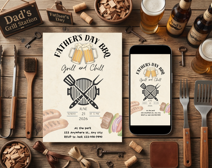 Father's Day BBQ Invitation Template | Editable Canva Template | 5x7in & WhatsApp | Digital Download