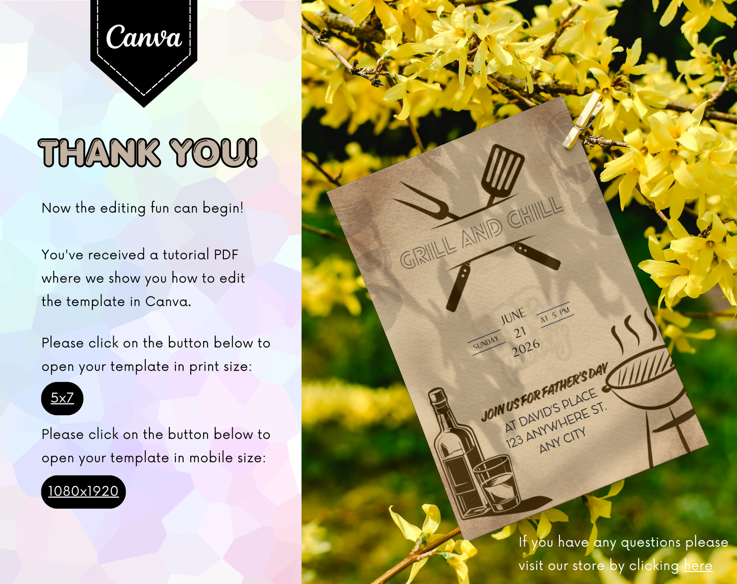 Father's Day Grill and Chill Invitation Template Vintage | Editable Canva Template | 5x7in & WhatsApp | Digital Download
