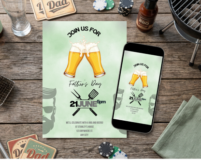 Father's Day BBQ and Beers Invitation Template | Editable Canva Template | 5x7in & WhatsApp | Digital Download