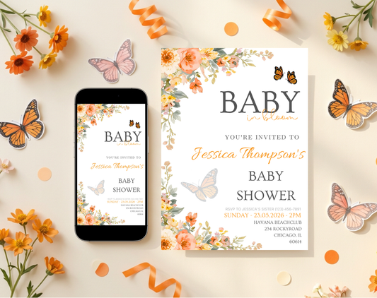 Autumn Floral Baby Shower Invitation Template | Editable Canva Template | 5x7in & WhatsApp | Digital Download