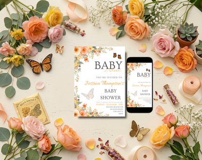 Autumn Floral Baby Shower Invitation Template | Editable Canva Template | 5x7in & WhatsApp | Digital Download