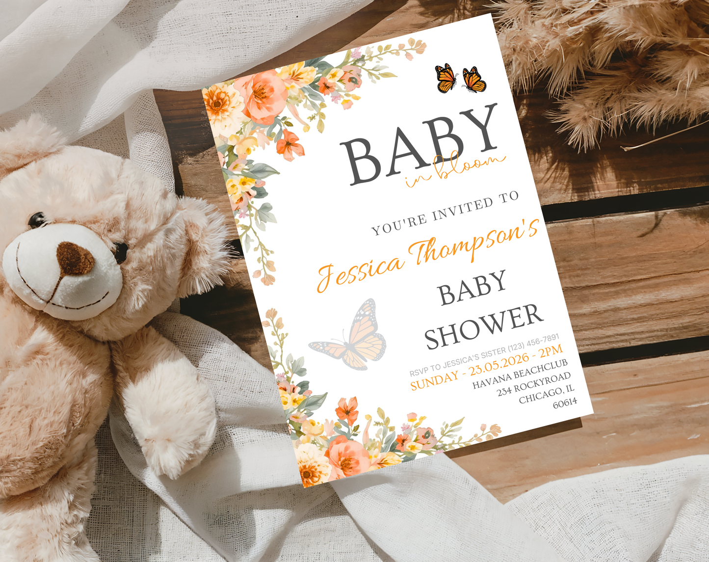 Autumn Floral Baby Shower Invitation Template | Editable Canva Template | 5x7in & WhatsApp | Digital Download