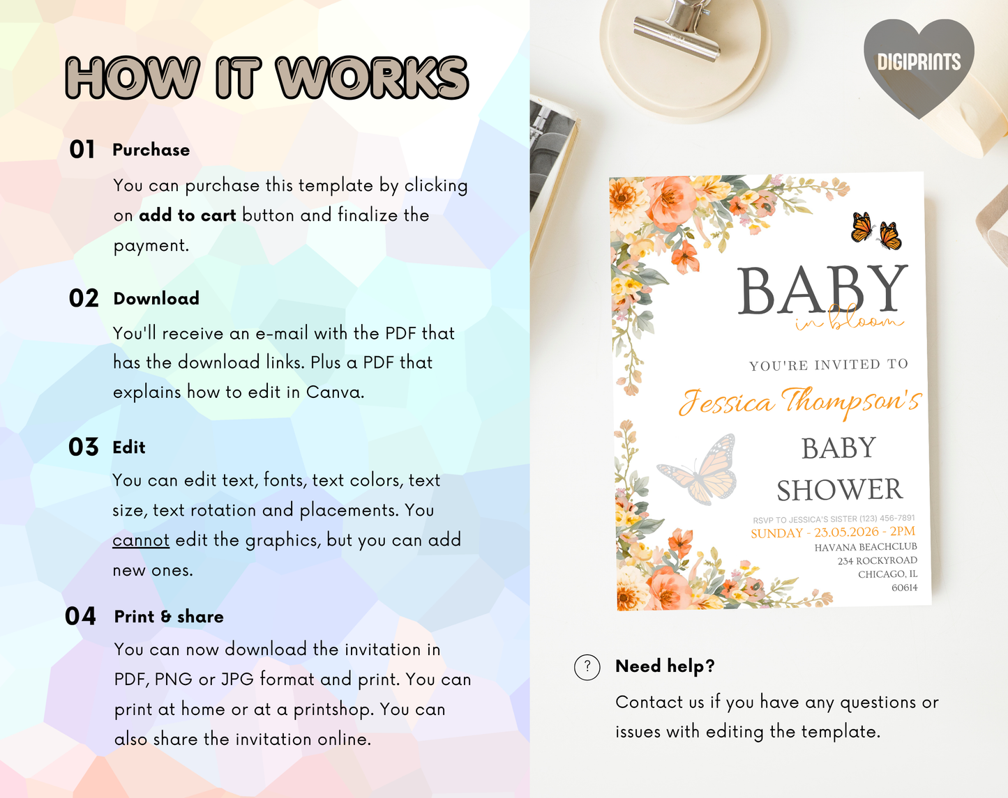 Autumn Floral Baby Shower Invitation Template | Editable Canva Template | 5x7in & WhatsApp | Digital Download