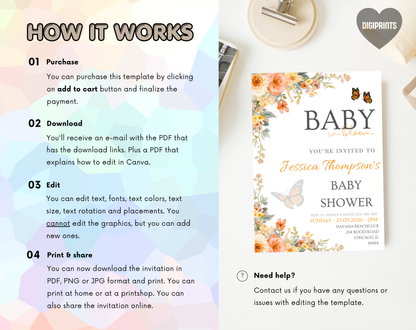 Autumn Floral Baby Shower Invitation Template | Editable Canva Template | 5x7in & WhatsApp | Digital Download