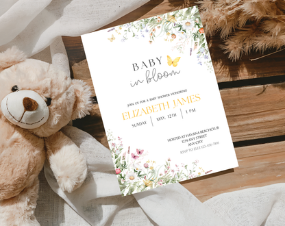 Wildflower Gender Neutral Baby Shower Invitation Template | Editable Canva Template | 5x7in & WhatsApp | Digital Download