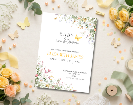 Wildflower Gender Neutral Baby Shower Invitation Template | Editable Canva Template | 5x7in & WhatsApp | Digital Download