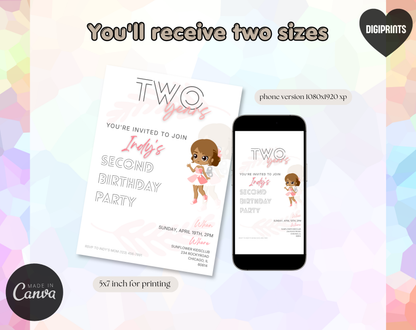 Doll Second Birthday Invitation Template | Editable Canva Template | 5x7in & WhatsApp | Digital Download