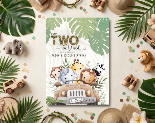 Safari Second Birthday Invitation Template | Editable Canva Template | 5x7in & WhatsApp | Digital Download
