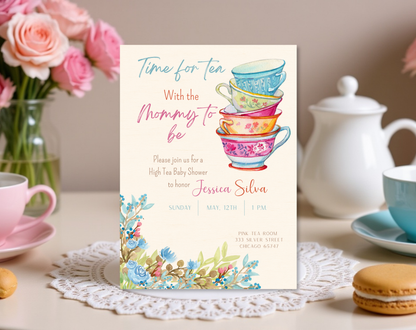 High Tea Baby Shower Invitation Template | Editable Canva Template | 5x7in & WhatsApp | Digital Download