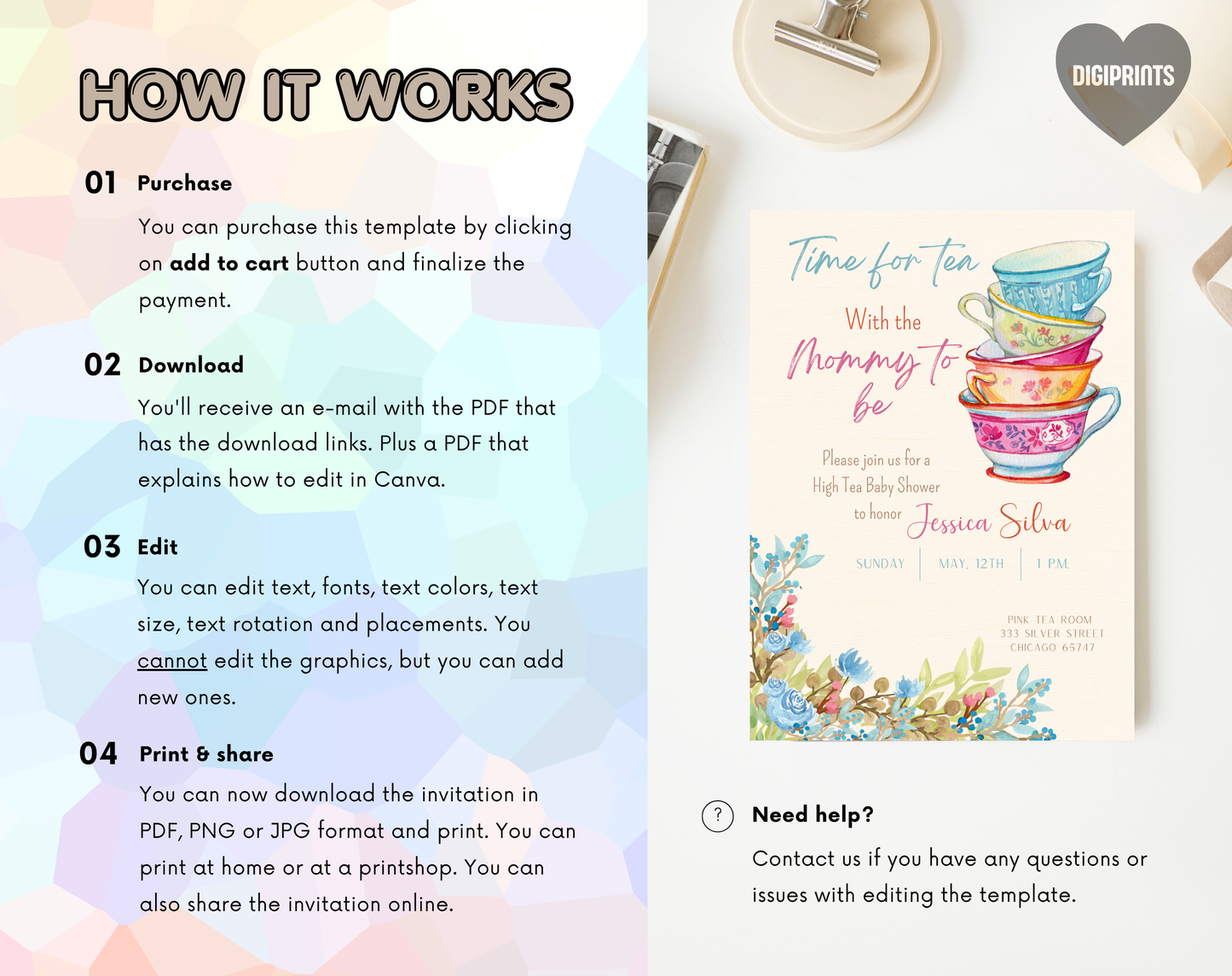 High Tea Baby Shower Invitation Template | Editable Canva Template | 5x7in & WhatsApp | Digital Download