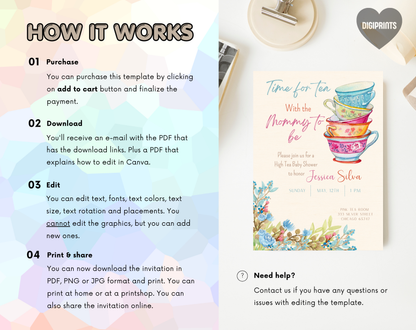 High Tea Baby Shower Invitation Template | Editable Canva Template | 5x7in & WhatsApp | Digital Download