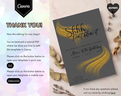 Surprise 40th Birthday Invitation Template | Editable Canva Template | 5x7in & WhatsApp | Digital Download