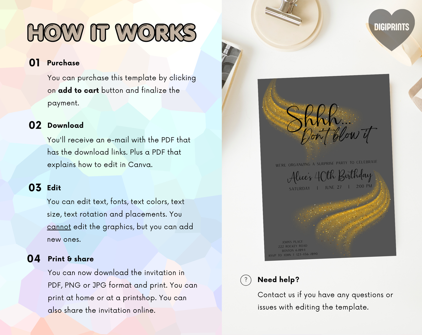 Surprise 40th Birthday Invitation Template | Editable Canva Template | 5x7in & WhatsApp | Digital Download