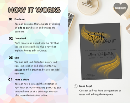 Surprise 40th Birthday Invitation Template | Editable Canva Template | 5x7in & WhatsApp | Digital Download