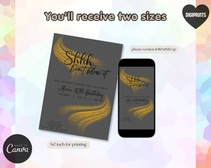 Surprise 40th Birthday Invitation Template | Editable Canva Template | 5x7in & WhatsApp | Digital Download